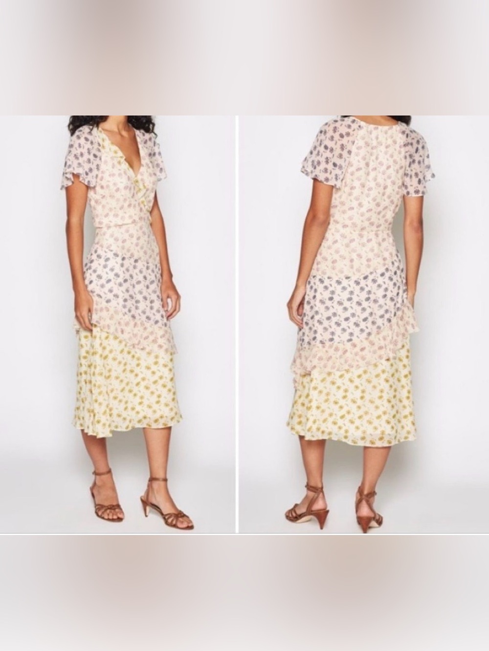 Joie Orita Silk Ruffled Floral Tiered Dress Women’s Sz 4 - Picture 4 of 8